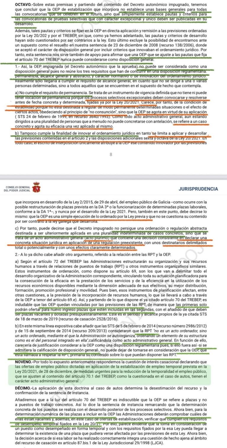 La sentencia del Tribunal Supremo de 9 de julio de 2025 (Sala de lo Contencioso-Administrativo, recurso nº 930/2025), como se recoge en este post, tiene como valor principal aclarar que la OEP de estabilización no modifica las normas vigentes ni crea nuevos derechos; es un acto administrativo dirigido a identificar y regularizar plazas según las reglas ya existentes. De este modo, solo afecta a los procesos concretos y su impugnación se realiza a través de los actos posteriores (como las convocatorias), no como si fuera una norma reglamentaria. Esto delimita el poder de la administración y da seguridad jurídica a candidatos y responsables públicos: la OEP operacionaliza la ley, no la innova.