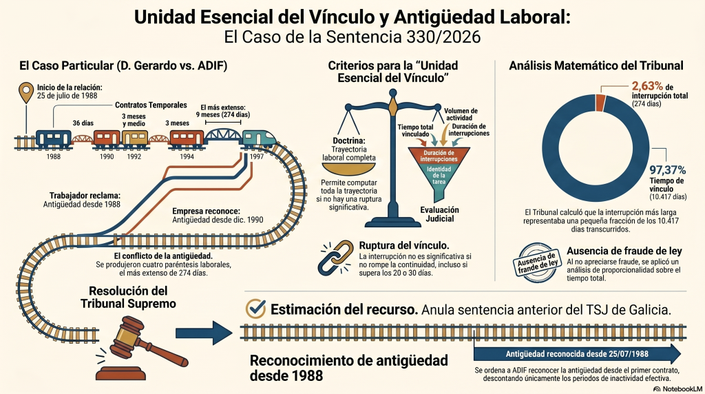 Joya de jurisprudencia | Antigüedad y contratos temporales: las pausas que no hacen perder antigüedad 28 J unidad vinculo