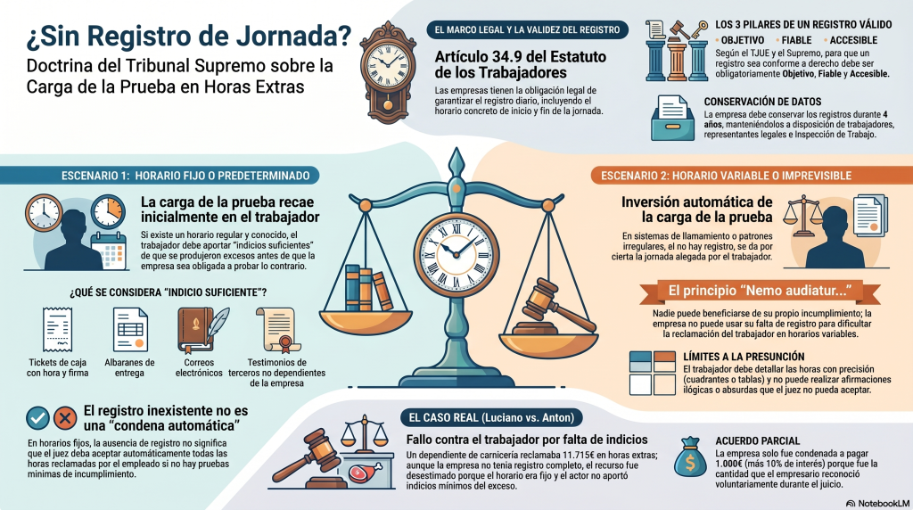 Joyas de jurisprudencia | El registro de jornada no convierte automáticamente en ciertas las horas extras reclamadas 24 j registro horario
